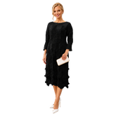 Textured Pleated Midi Dress, Black & Red
