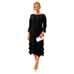 Textured Pleated Midi Dress, Black & Red