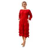 Textured Pleated Midi Dress, Black & Red