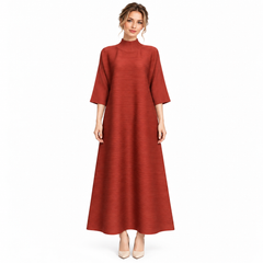 Pleated Mock Neck Maxi Dress