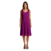 Pleated Midi Dress – Sleeveless Elegant Flow Dress (Black, Purple, Sapphire Blue)
