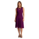 Pleated Midi Dress with Geometric Detail – Sleeveless Elegant Flow Dress (Black, Purple, Grey)