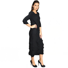 Elegant Textured Pleated Midi Dress – Black