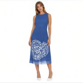Elegant Pleated Floral Midi Dress – Black, Blue & Berry