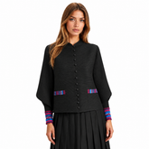 Sleeve Detail Pleated Button Jacket - JK1153 Black