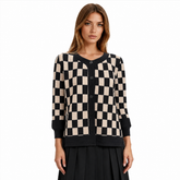 Zoom In stock Black Beige Checkered Pleated Jacket