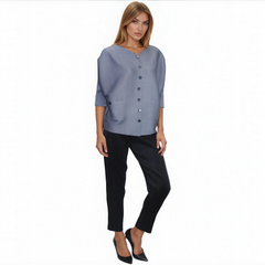 Solid Pleated Button Jacket, Navy & Grey