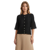 Zoom In stock Black Pearl Button Pleated Sleeve Jacket