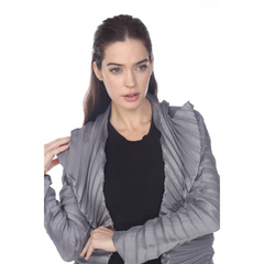 Grey Pleated Statement Jacket – Elegant Women's Business & Office Blazer