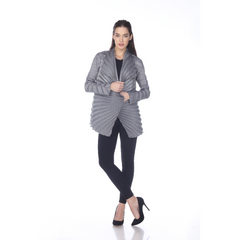 Grey Pleated Statement Jacket – Elegant Women's Business & Office Blazer