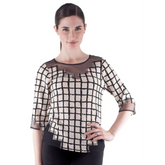 3/4 Sleeve Top With Tulle Trim - T403
