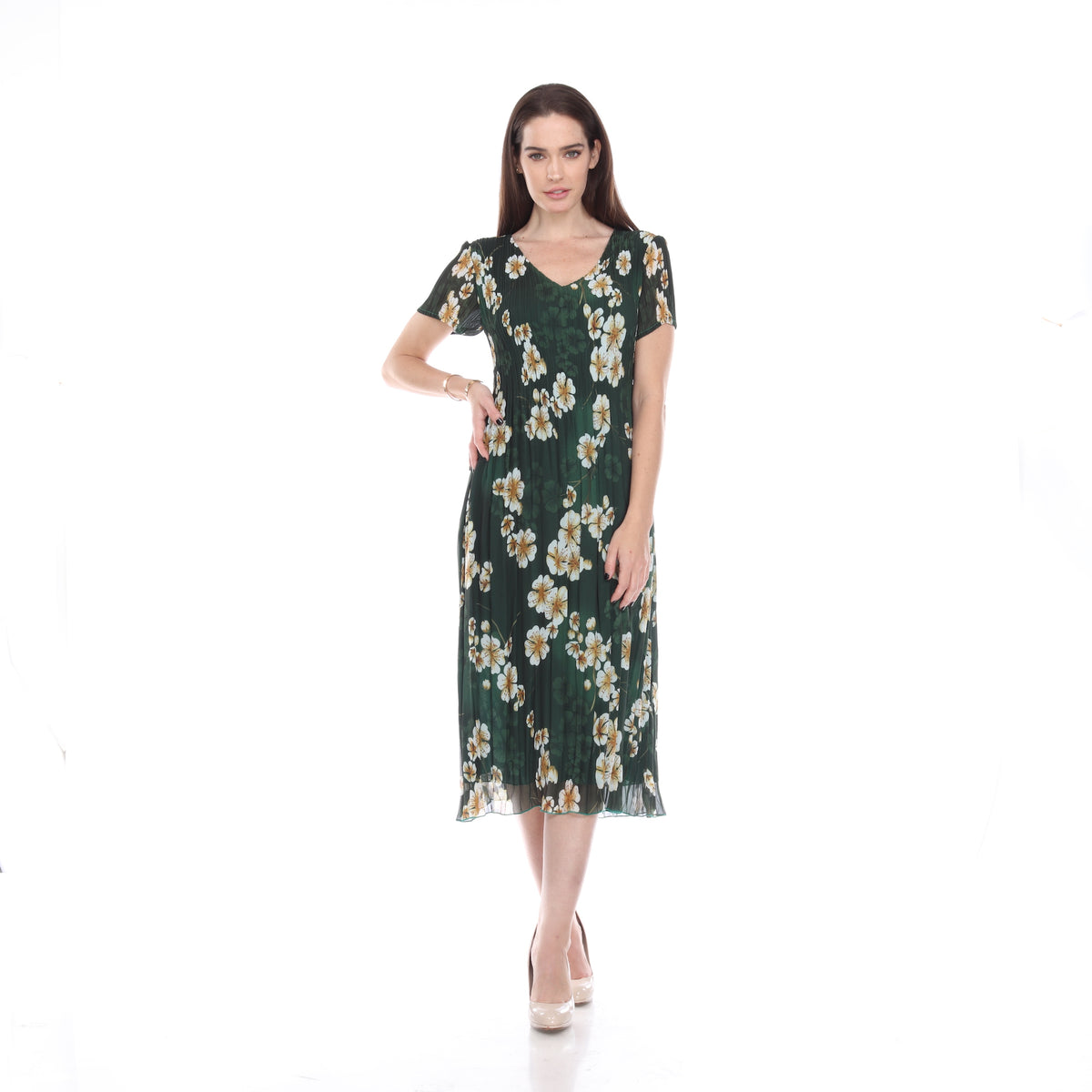 Cap Sleeve V Neck Crinkled Dress - DR1008