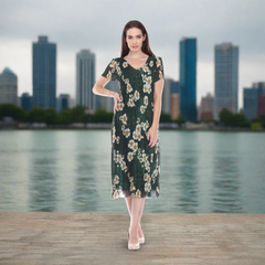 Cap Sleeve V Neck Crinkled Dress - DR1008