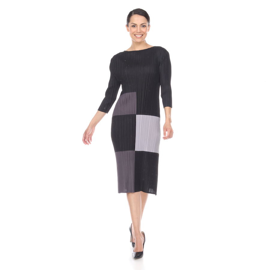 Long Sleeve Color Block Crinkle Dress - DR1092LS