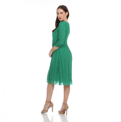 Long Sleeve Classic Crinkle Dress - DR1432 Green