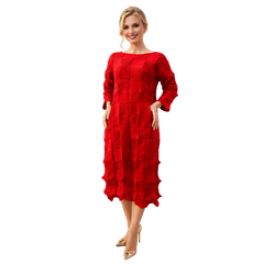 Textured Pleated Midi Dress, Black & Red