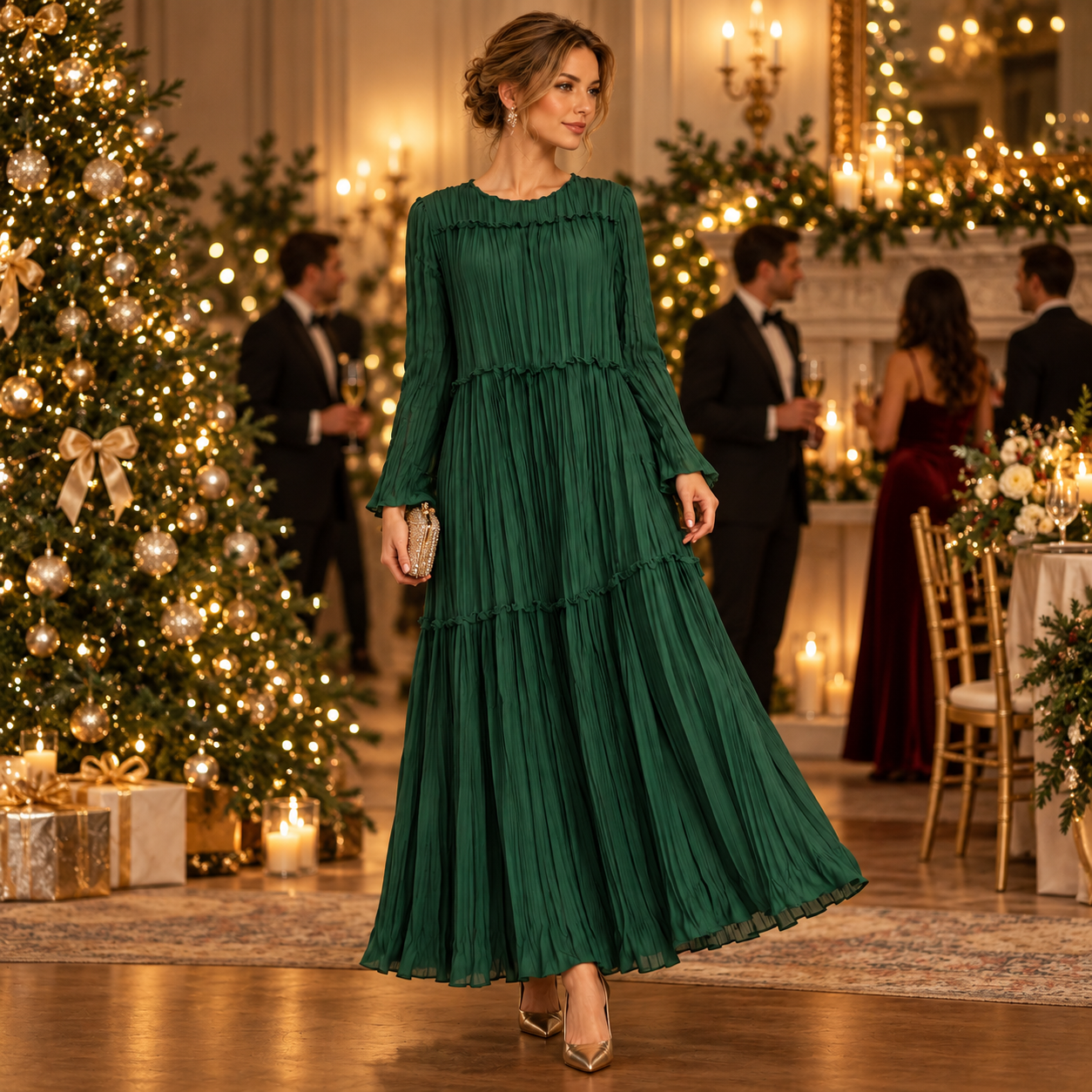 Pleated Tiered Maxi Dress