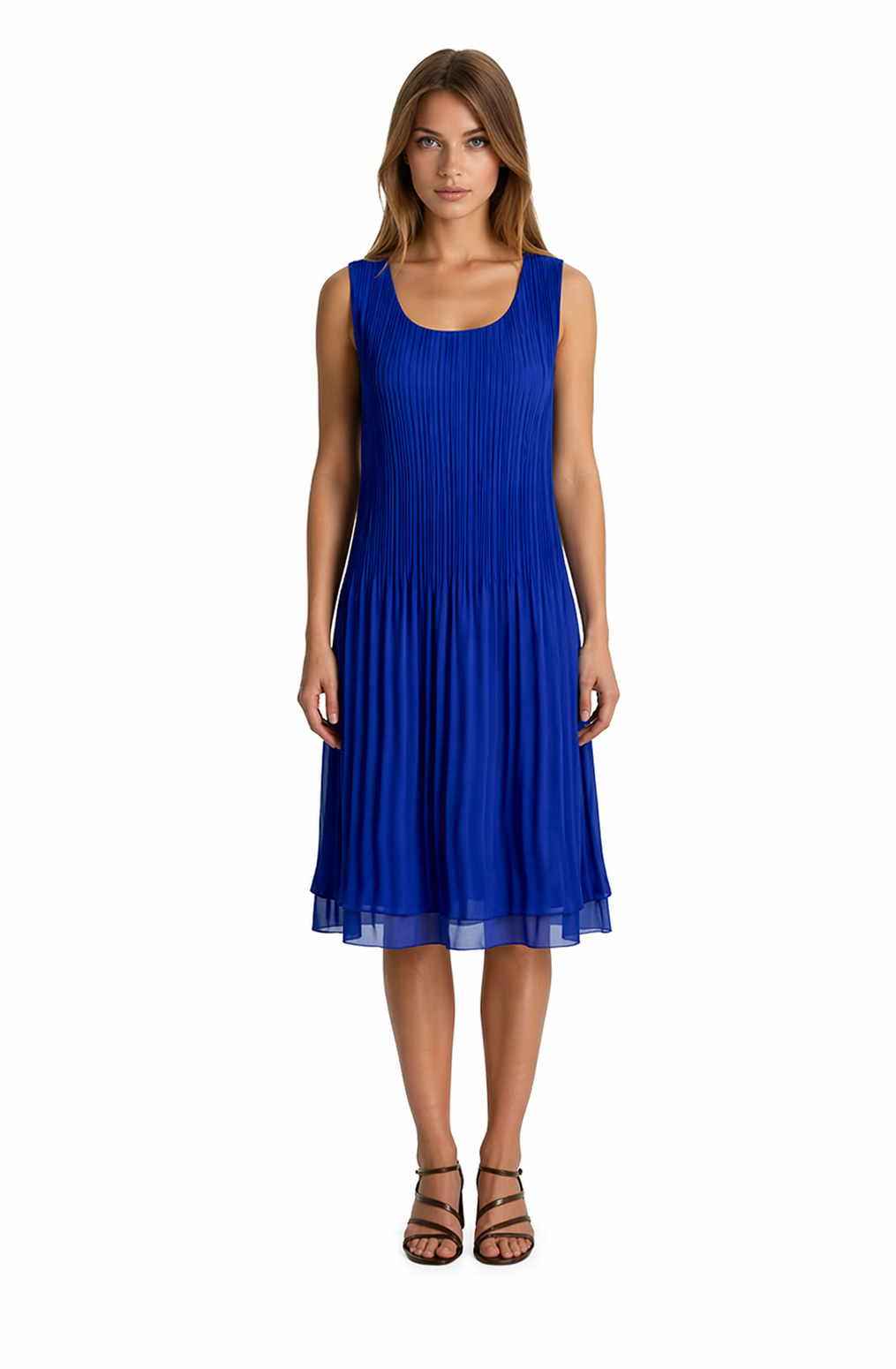 Pleated Midi Dress – Sleeveless Elegant Flow Dress (Black, Purple, Sapphire Blue)