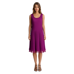 Pleated Midi Dress – Sleeveless Elegant Flow Dress (Black, Purple, Sapphire Blue)