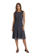 Pleated Midi Dress with Geometric Detail – Sleeveless Elegant Flow Dress (Black, Purple, Grey)