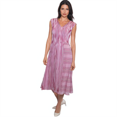 Sleeveless V Neck Midi Pleated Dress - DR918