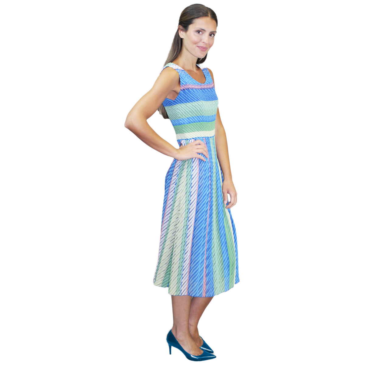 Sleeveless Print Crinkled Dress - DR842
