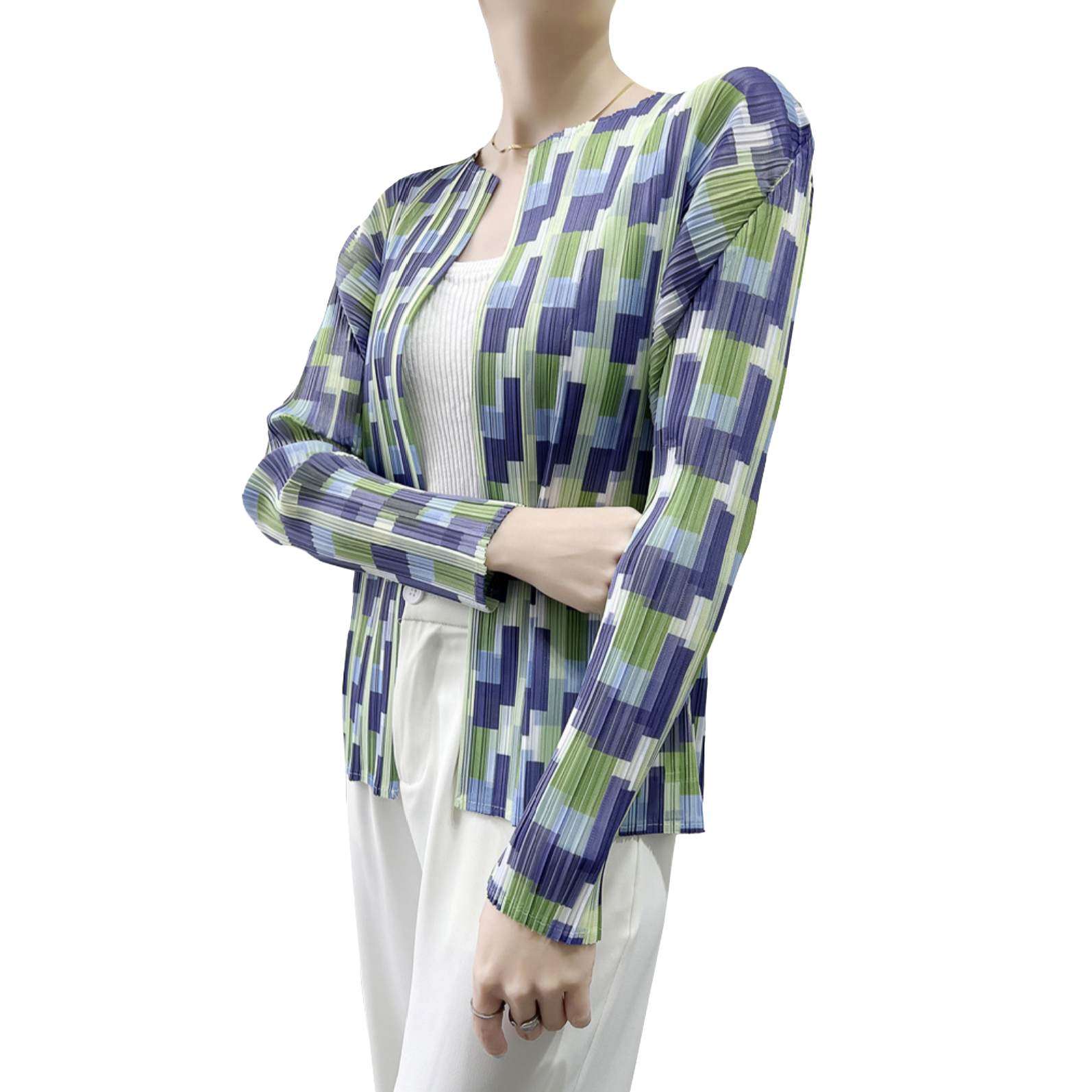 Open Front Color Block Jacket  - JK1261 Blue/Green