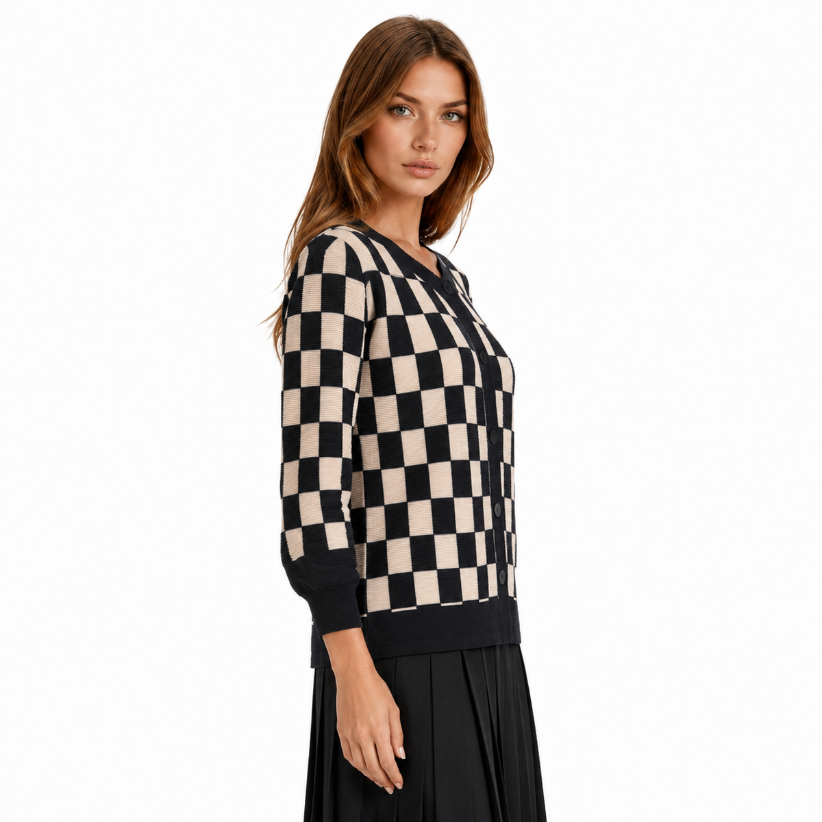 Zoom In stock Black Beige Checkered Pleated Jacket