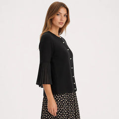 Zoom In stock Black Pearl Button Pleated Sleeve Jacket