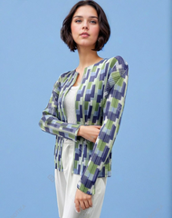Open Front Color Block Jacket  - JK1261 Blue/Green