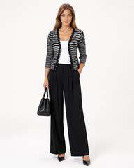Zoom In stock Black White Stripe Ruffle Trim Jacket