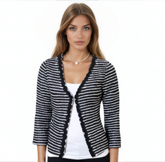 Zoom In stock Black White Stripe Ruffle Trim Jacket