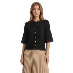 Zoom In stock Black Pearl Button Pleated Sleeve Jacket