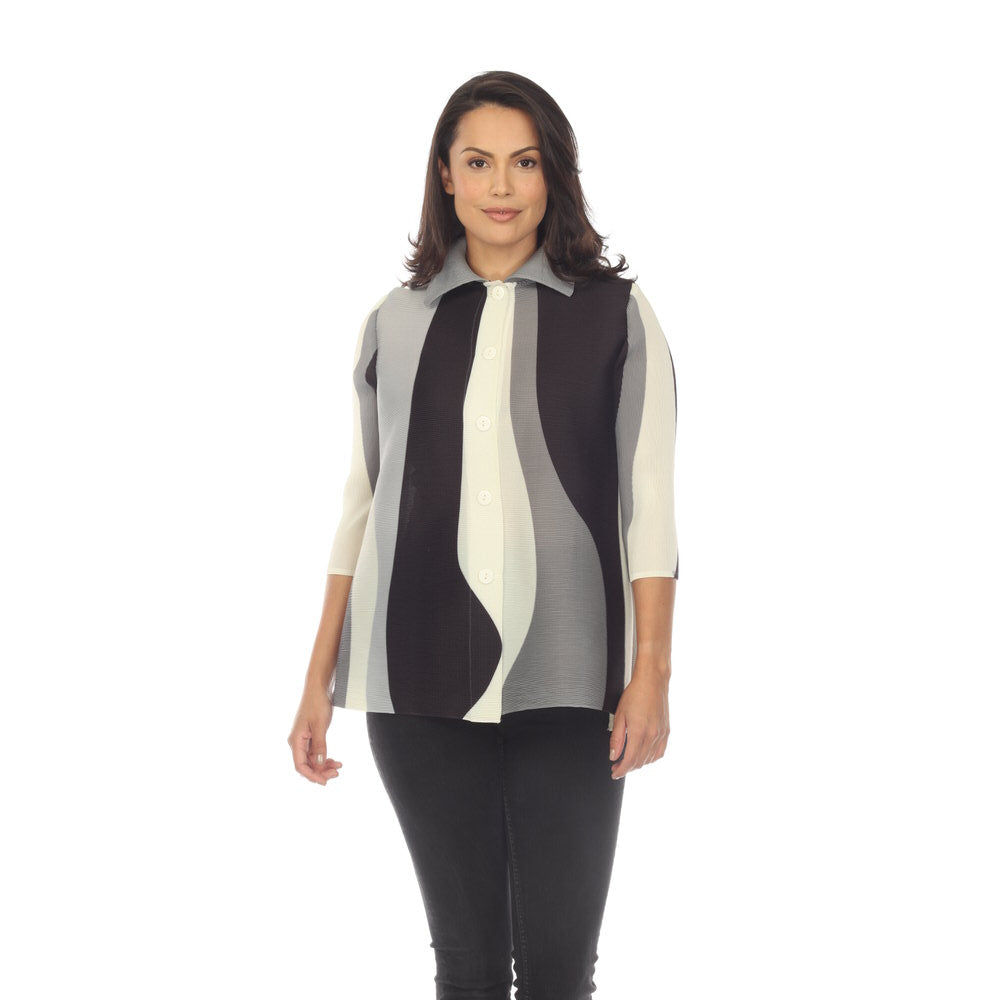 Sleeve Print Pleated Jacket - JK1311 B/W