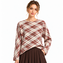Printed Plaid Textured Long Sleeve Top