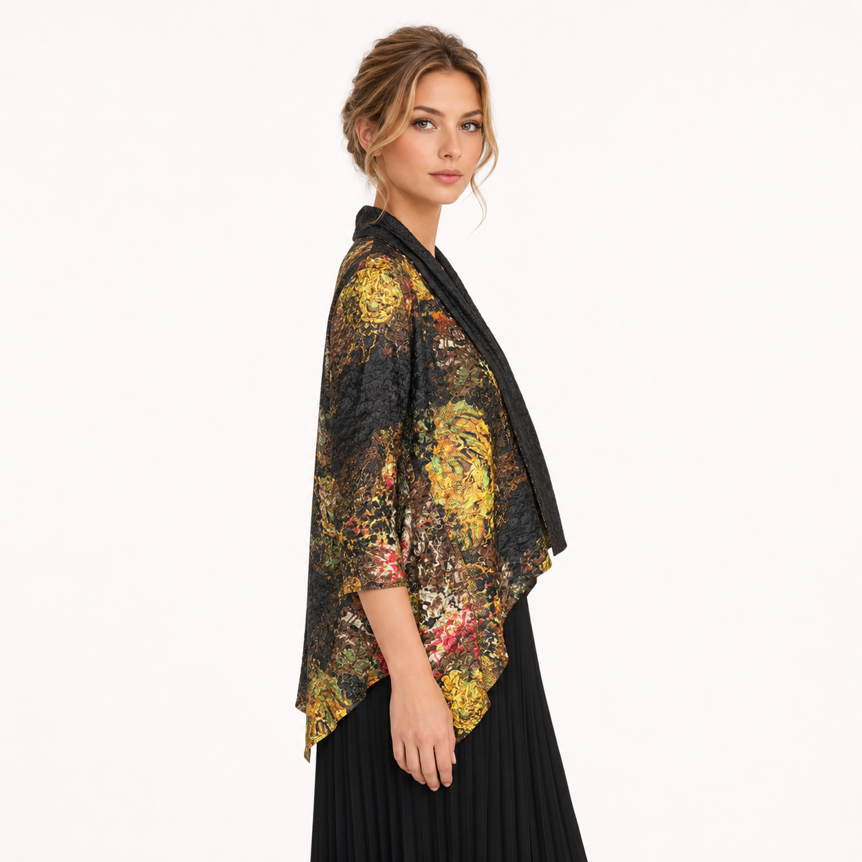 Abstract Print Draped Jacket