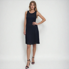 Pleated Midi Dress – Sleeveless Elegant Flow Dress (Black, Purple, Sapphire Blue)