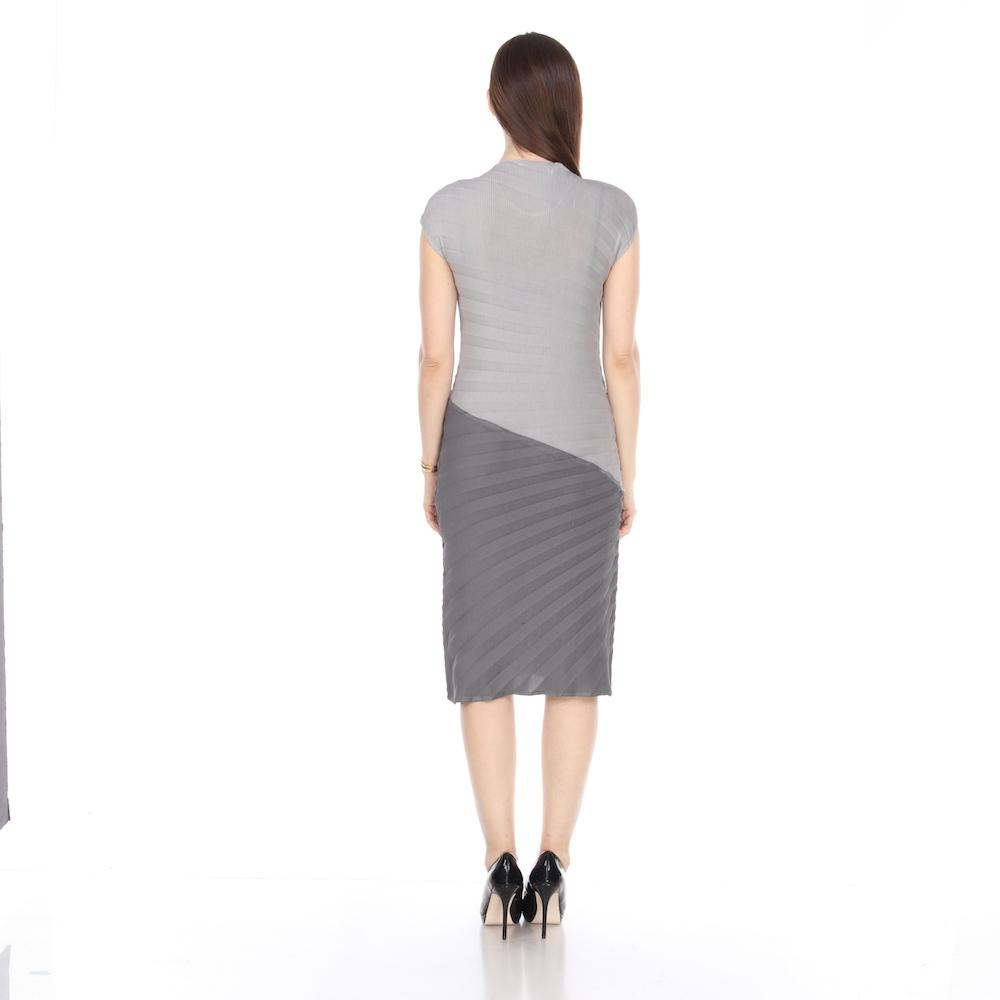 Sleeveless Elegant Two-Tone Blue Pleated Bodycon Dress - DR957