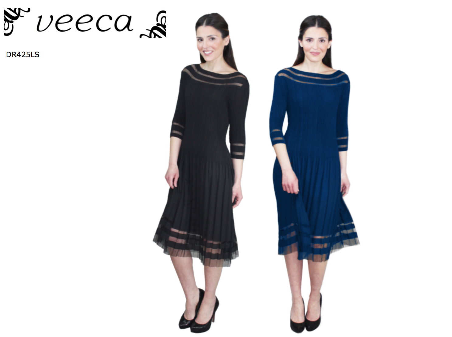 3/4 Sleeve Illusion Dress - DR425LS