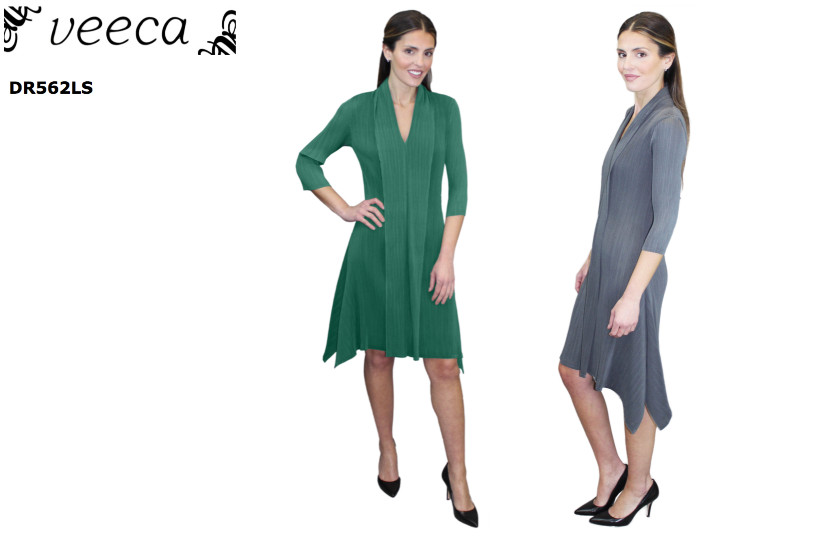 3/4 Sleeve Ribbed Flowy Dress - DR562LS