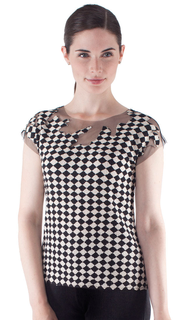 Tulle Neck Crinkle Top - T408
