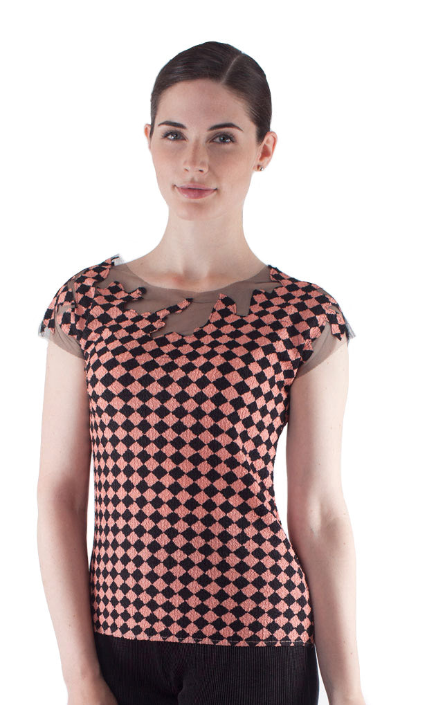 Tulle Neck Crinkle Top - T408