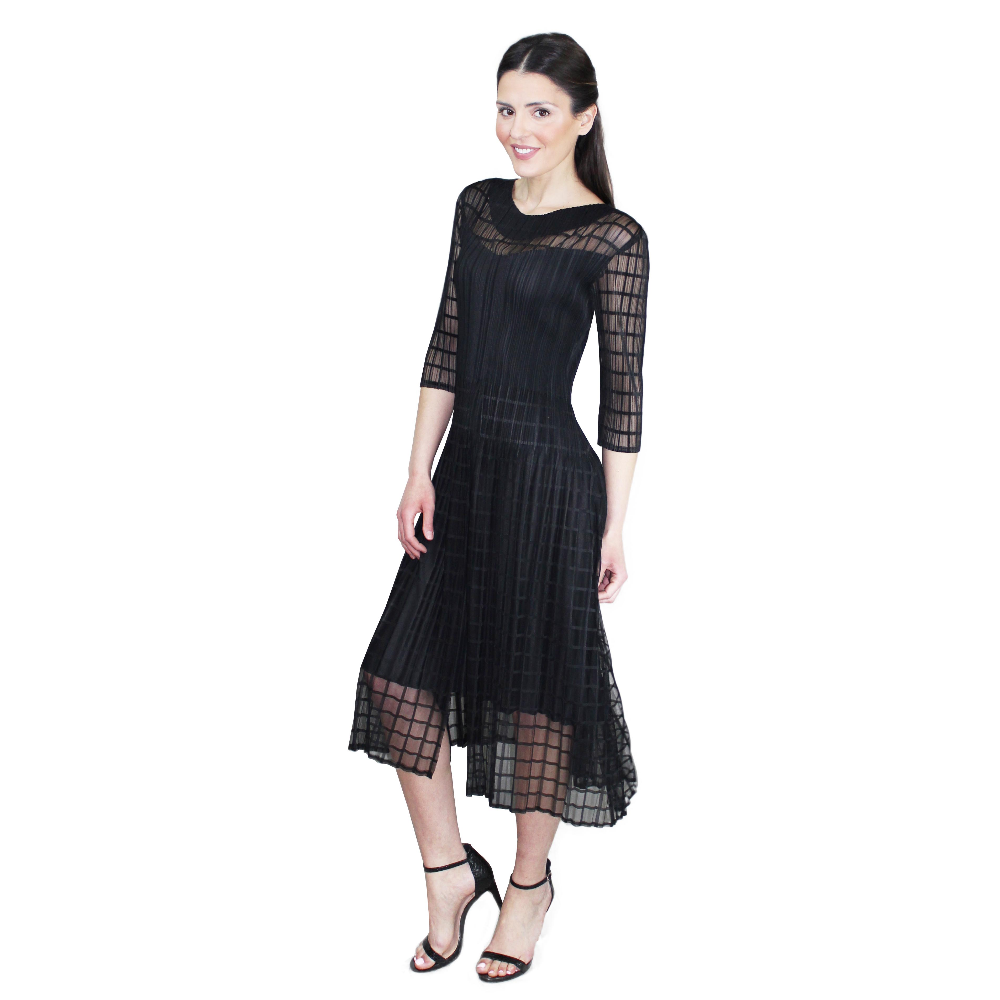 3/4 Sleeve Illusion Overlay Dress