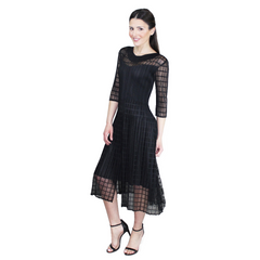 3/4 Sleeve Illusion Overlay Dress