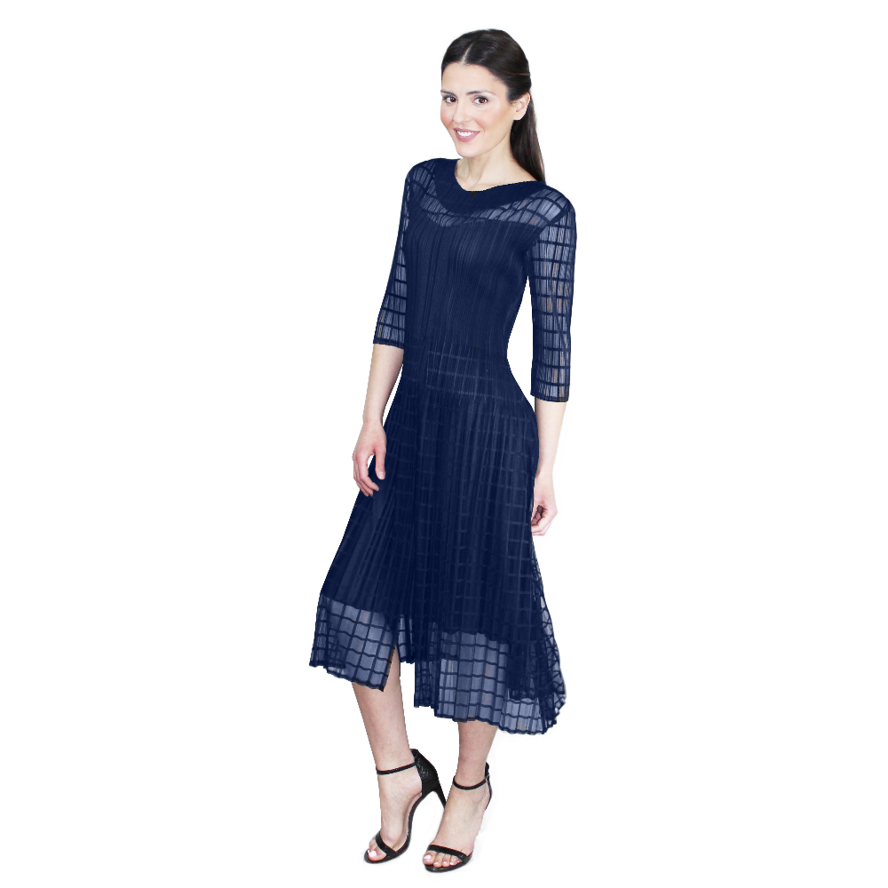 3/4 Sleeve Illusion Overlay Dress