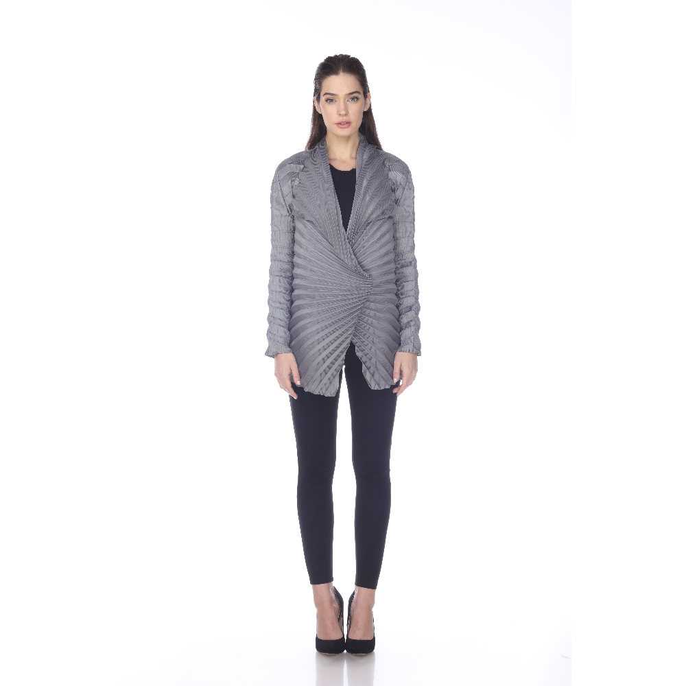 Grey Pleated Statement Jacket – Elegant Women's Business & Office Blazer