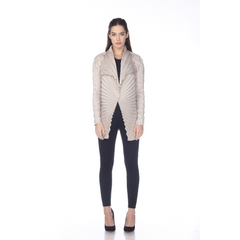 Grey Pleated Statement Jacket – Elegant Women's Business & Office Blazer