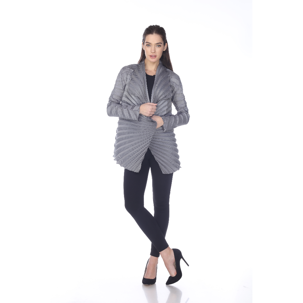 Grey Pleated Statement Jacket – Elegant Women's Business & Office Blazer