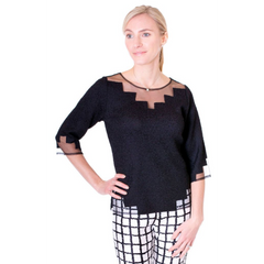 3/4 Sleeve Top With Tulle Trim - T403