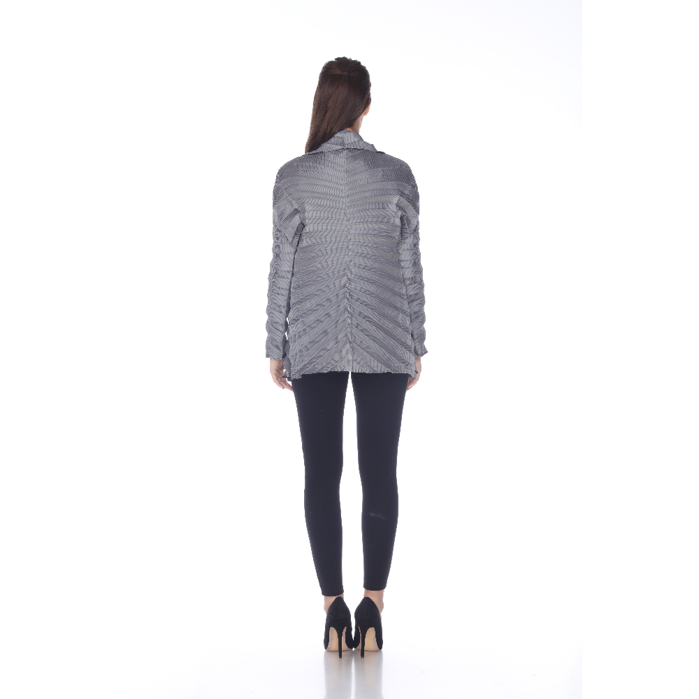 Grey Pleated Statement Jacket – Elegant Women's Business & Office Blazer